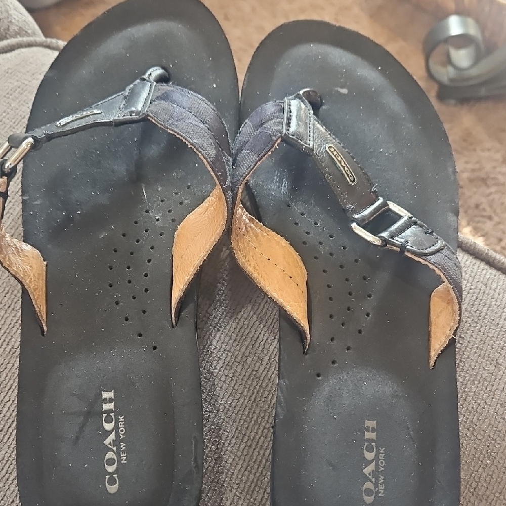 Coach Black and Tan Sandals